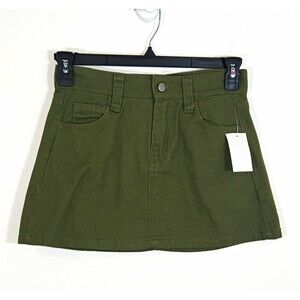 Originality Olive Green Cotton Twill Mini Skirt Pockets Zip SMALL